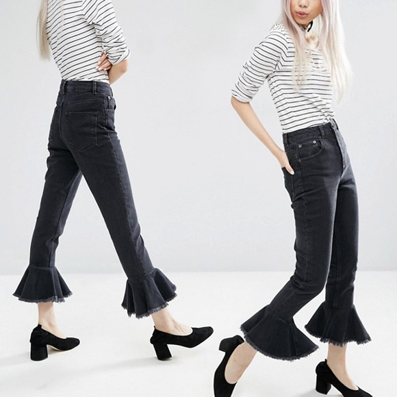 ruffle hem jeans black